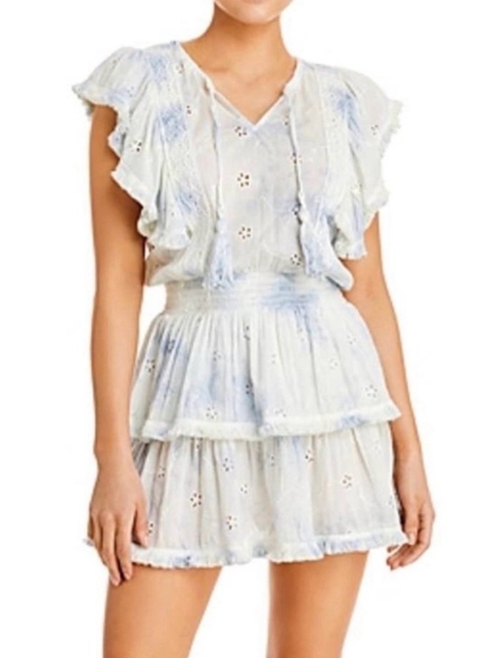 Light Blue Eyelet Ruffle Mini Dress - Women